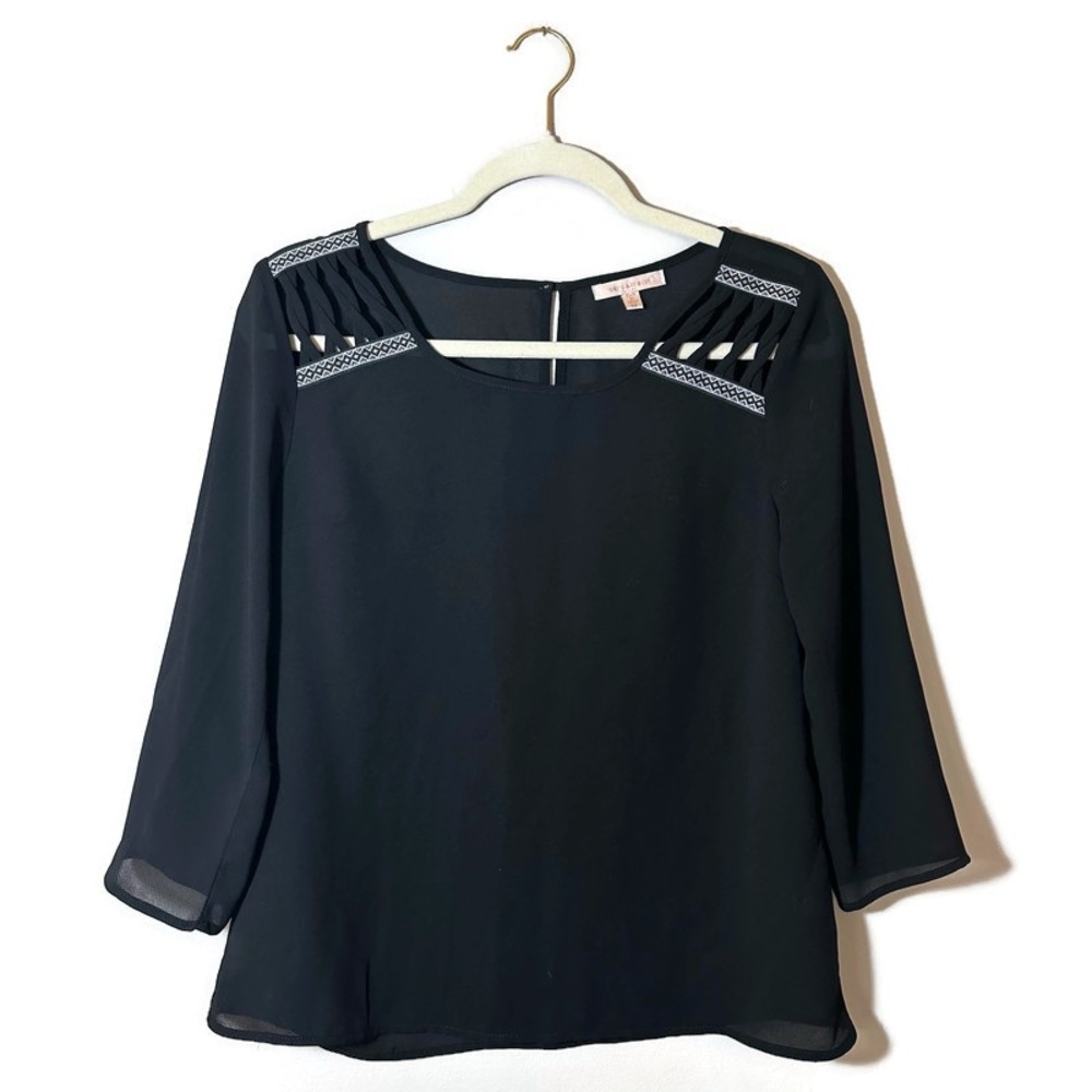 Skies are Blue Elegant Black 3/4 Sleeve Sheer Women's Top Size XS